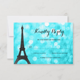 Cartão RSVP Teal Paris Bokeh Glitter Lights