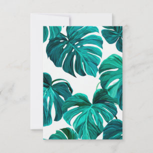 Cartão RSVP Teal Tropical Monstera Leaf Seamless Pattern Art