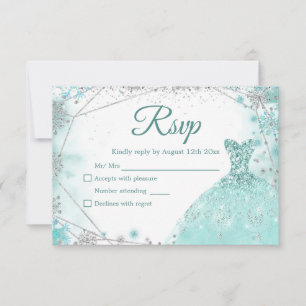 Cartão RSVP Teal Verde Prata Natal Princesa Quinceañera