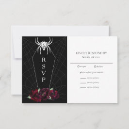 Cartão RSVP Tecido de Aranha do Caixão Preto Branco Halloweddi