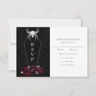 Cartão RSVP Tecido de Aranha do Caixão Preto Branco Halloweddi
