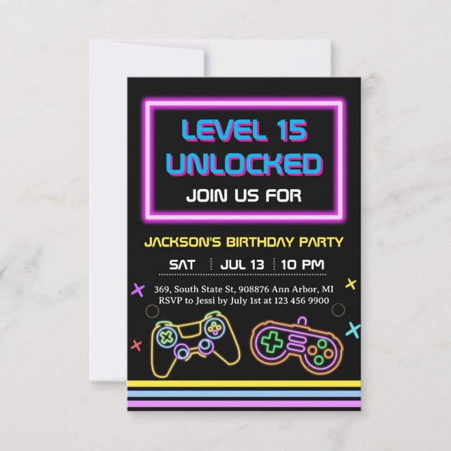 Cartão RSVP Teen Gaming Gamer Boy Video Game Player (Frente)