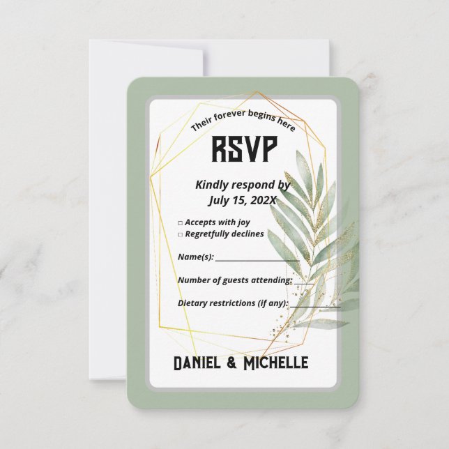 Cartão RSVP Tema Botânico do Casamento Dourado Preto Arrancado (Frente)