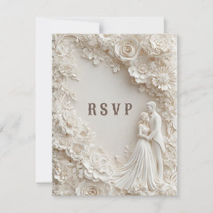 Cartão RSVP 🤍 Tema de Casamento com Borda Floral de Marfim pa
