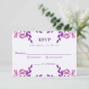 Cartão RSVP Tema de Casamento de Folhas Roxas