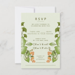 Cartão RSVP Tema de Casamento Floral Rosa Verde
