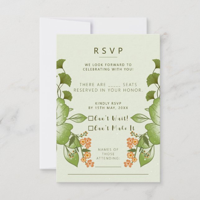 Cartão RSVP Tema de Casamento Floral Rosa Verde (Frente)