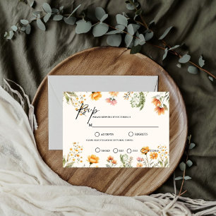 Cartão RSVP Tema de casamento Minimalista Weadow Marfim Flor S