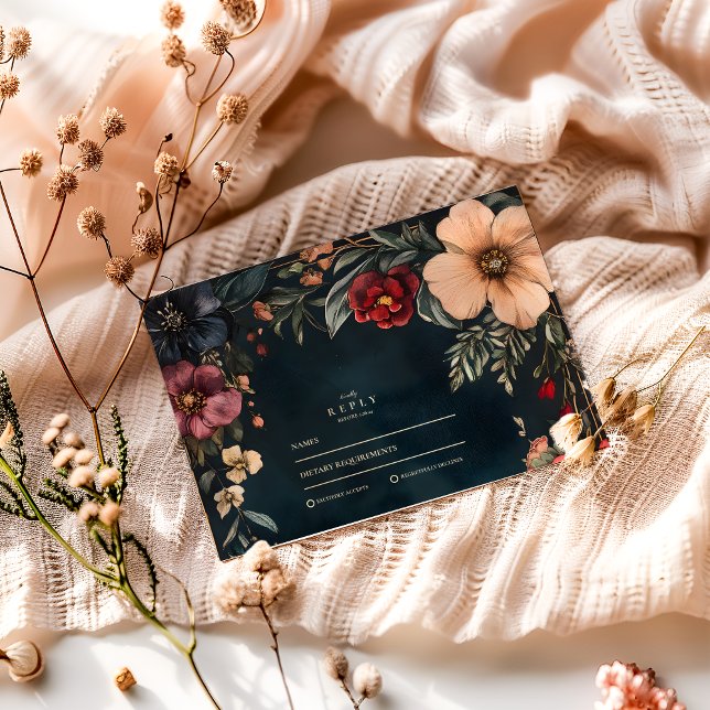 Cartão RSVP Tema de Casamento Romance Escuro (Criador carregado)