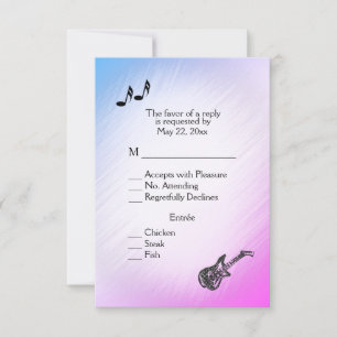 Cartão RSVP Tema de Guitarra Roxo Pérola com Escolha de Cardáp
