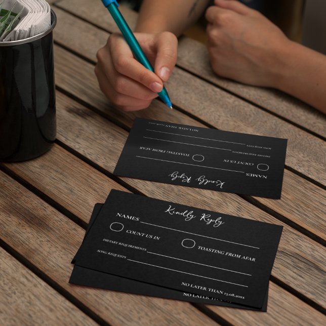 Cartão RSVP Tema Elegante de Casamento Negro e Branco (Grab a stunning look RSVP wedding Card )
