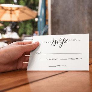 Cartão RSVP Tema Elegante de Casamento Negro e Branco