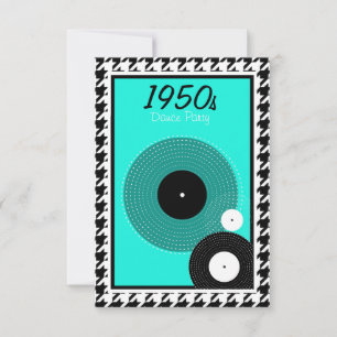 Cartão RSVP Tema Teal, Azul, Preto e Branco dos anos 50
