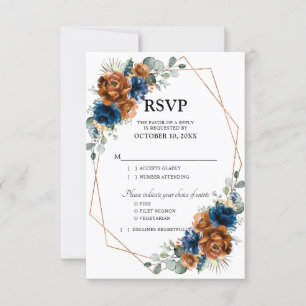 Cartão RSVP Terracota Azul Marinho Verdejante Casamento Geomét