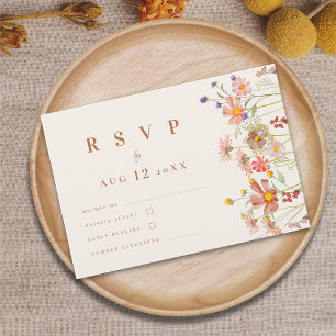Cartão RSVP Terracota Boho Outono Flores Silvestres Casamento 