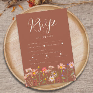 Cartão RSVP Terracota Boho Outono Opções de Refeição Floral Ca