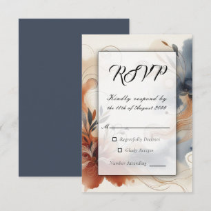 Cartão RSVP Terracota Crepúsculo e Botões Navy Casamento