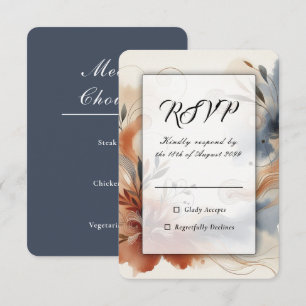 Cartão RSVP Terracota Crepúsculo e Botões Navy Casamento