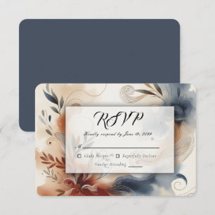 Cartão RSVP Terracota Crepúsculo e Botões Navy Casamento