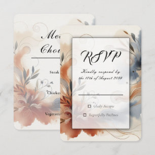 Cartão RSVP Terracota Crepúsculo e Botões Navy Casamento