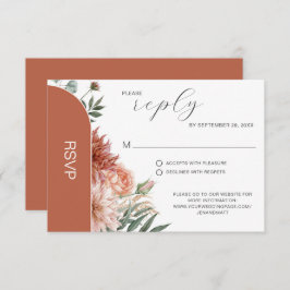 Cartão RSVP Terracota e Floral de Pêssego para Casamento de Ou