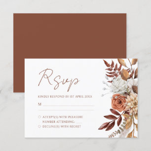 Cartão RSVP Terracota Florais Boho Folhagem Outono Casamento