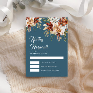 Cartão RSVP Terracota Floral de Wildflower Azul Desbotado Casa