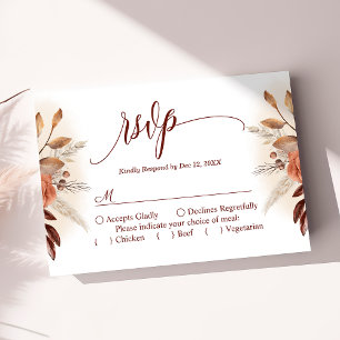 Cartão RSVP Terracota Grama das Pampas Letra Floral Casamento 