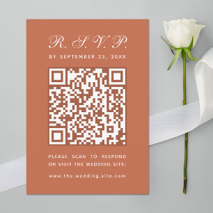 Cartão RSVP Terracota Grande Código QR Simples Caligrafia Casa