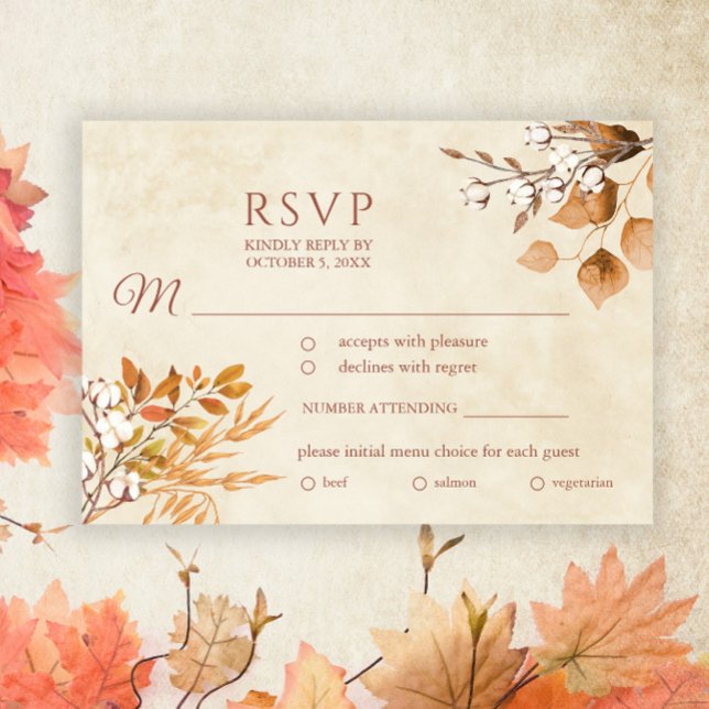 Cartão RSVP Terracotta Autumn Deixa Casamento outono Boho (Criador carregado)