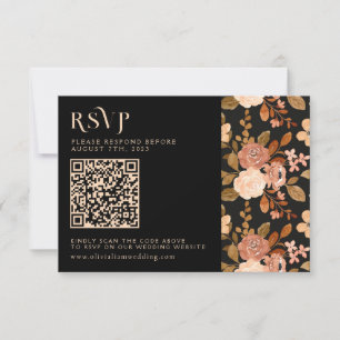 Cartão RSVP Terracotta Black Floral Autumn Código QR Casamento