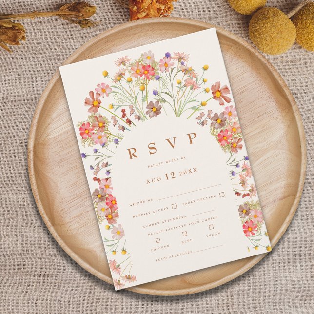 Cartão RSVP Terracotta Boho Fall Floral Meias (Boho fall wildflower wedding RSVP card terracotta burnt orange beige brown modern elegant)