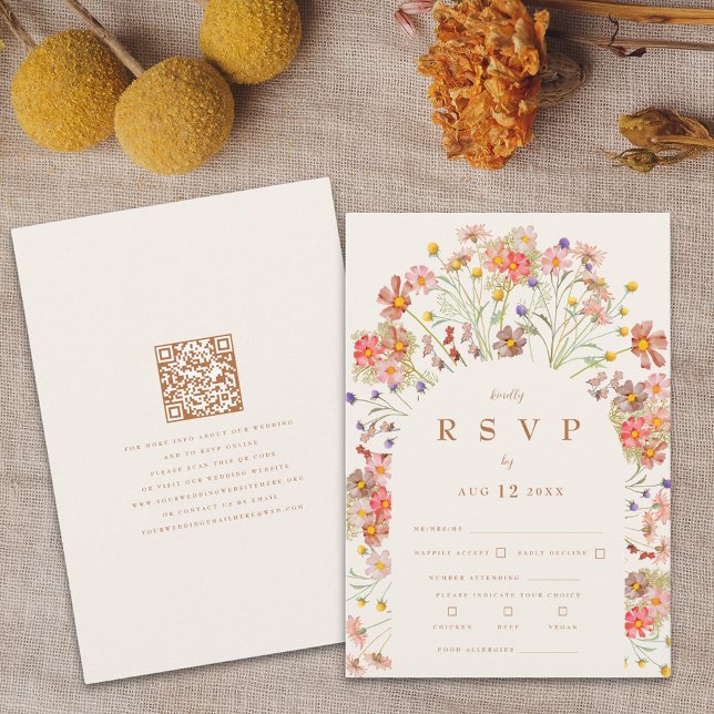 Cartão RSVP Terracotta Boho Fall Floral Meias (Boho fall wildflower floral arch terracotta burnt orange beige wedding RSVP card autumn watercolor )