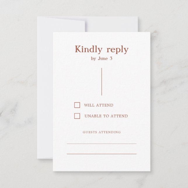 Cartão RSVP Terracotta Boho Moderno Linhas Queimadas Casamento (Frente)