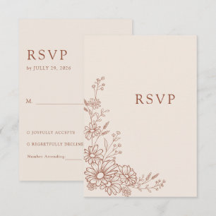 Cartão RSVP Terracotta Botânica Daisy Casamento Tradicional