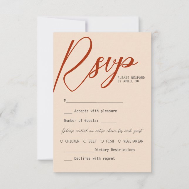 Cartão RSVP Terracotta Burnt Orange Chic Calliografia (Verso)