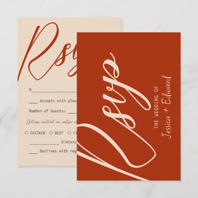 Cartão RSVP Terracotta Burnt Orange Chic Calliografia (Frente/Verso)