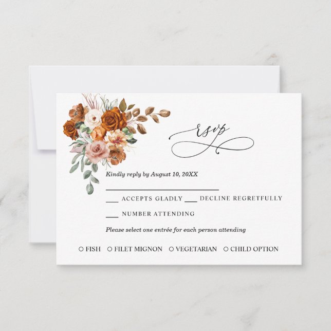Cartão RSVP Terracotta Burnt Orange Floral Wedding  (Frente)