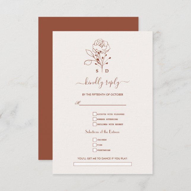 Cartão RSVP Terracotta Burnt Orange Song Request Weding (Frente/Verso)