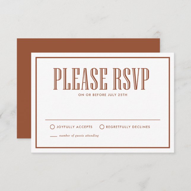 Cartão RSVP Terracotta Coma, Beba e Case-se Casamento (Frente/Verso)