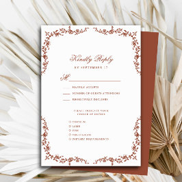 Cartão RSVP Terracotta Elegant Script Vintage Casamento Floral