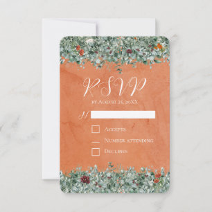 Cartão RSVP Terracotta Eucalipto Borgonha Laranja Floral