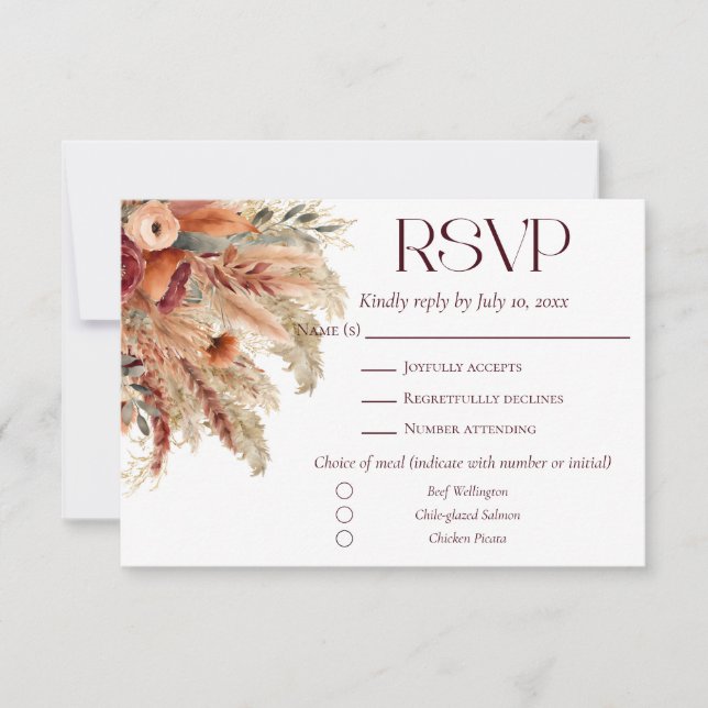 Cartão RSVP Terracotta Fall Florals Secos Pampas Refeições De  (Frente)