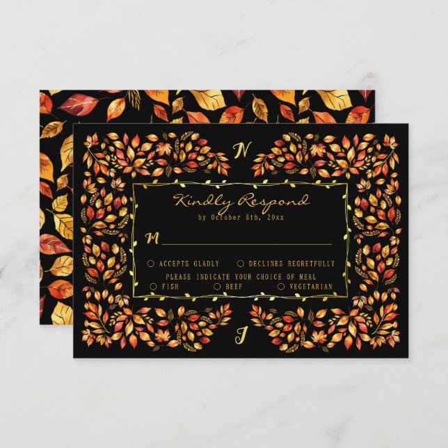 Cartão RSVP Terracotta Fall Russo Elegante Sai do Casamento (Frente/Verso)