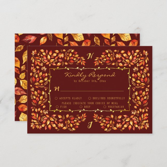 Cartão RSVP Terracotta Fall Russo Elegante Sai do Casamento (Frente/Verso)