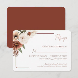 Cartão RSVP Terracotta Floral Fall Modern com Escolha das Refe