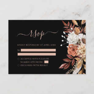 Cartão RSVP Terracotta Floral Outono Folhagem Sombrio Casament