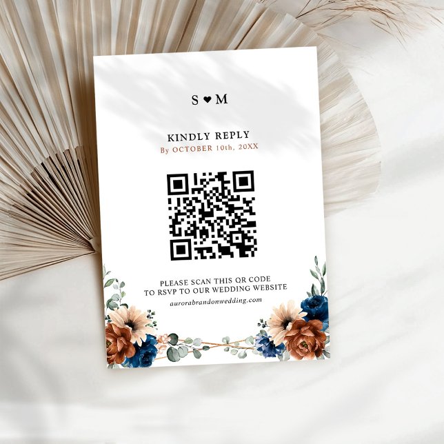 Cartão RSVP Terracotta Marinho Blue Greenery Casamento Geométr (Terracotta Navy Blue Greenery Geometric Wedding RSVP Card)