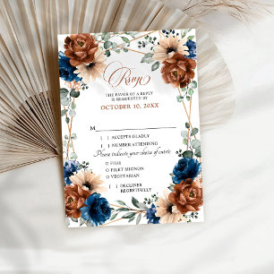Cartão RSVP Terracotta Marinho Blue Greenery Casamento Geométr