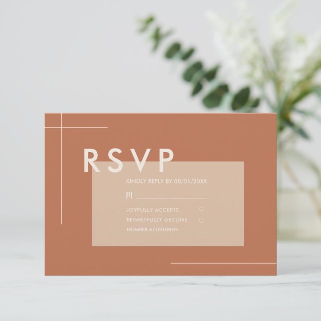 Cartão RSVP Terracotta Modern Minimalist Wedding (Em pé/Frente)